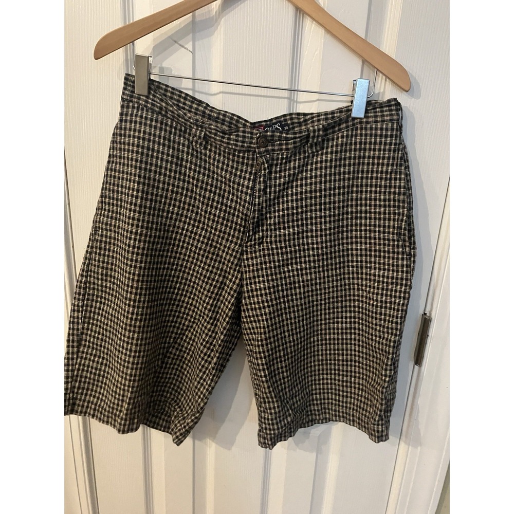 Vintage Chaps Ralph Lauren Plaid Linen Gingham Shorts Mens 34 Blk Beige Check